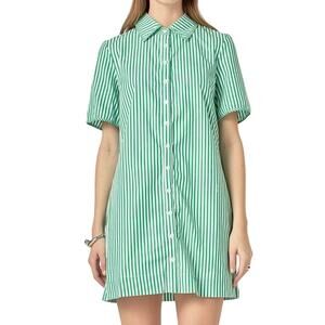 English Factory Green Striped Binded Wide Sleeve Mini Shirt Dress Size Medium